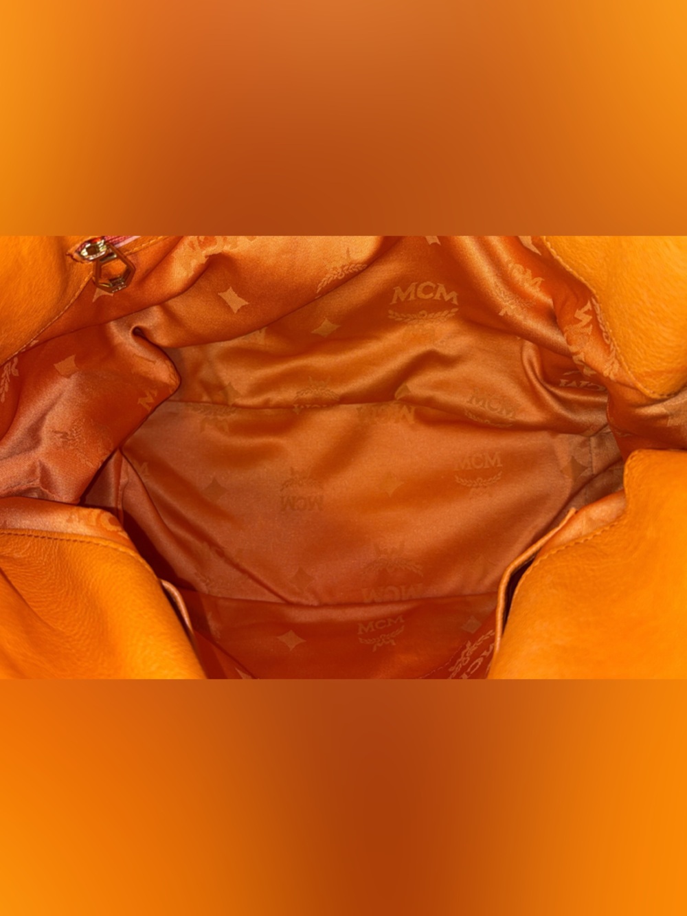 MCM RARE Orange Crinkled Leather Chain-Handle Shoulder Bag EUC - Picture 13 of 15
